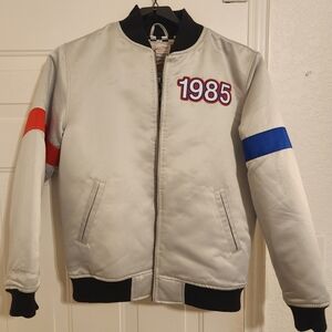 Mitchell & Ness Silver Bomber Jacket with Red and Blue Details